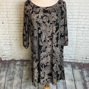 Tori Richard Honolulu black & white 3/4 sleeve midi dress L Packable Lagenlook